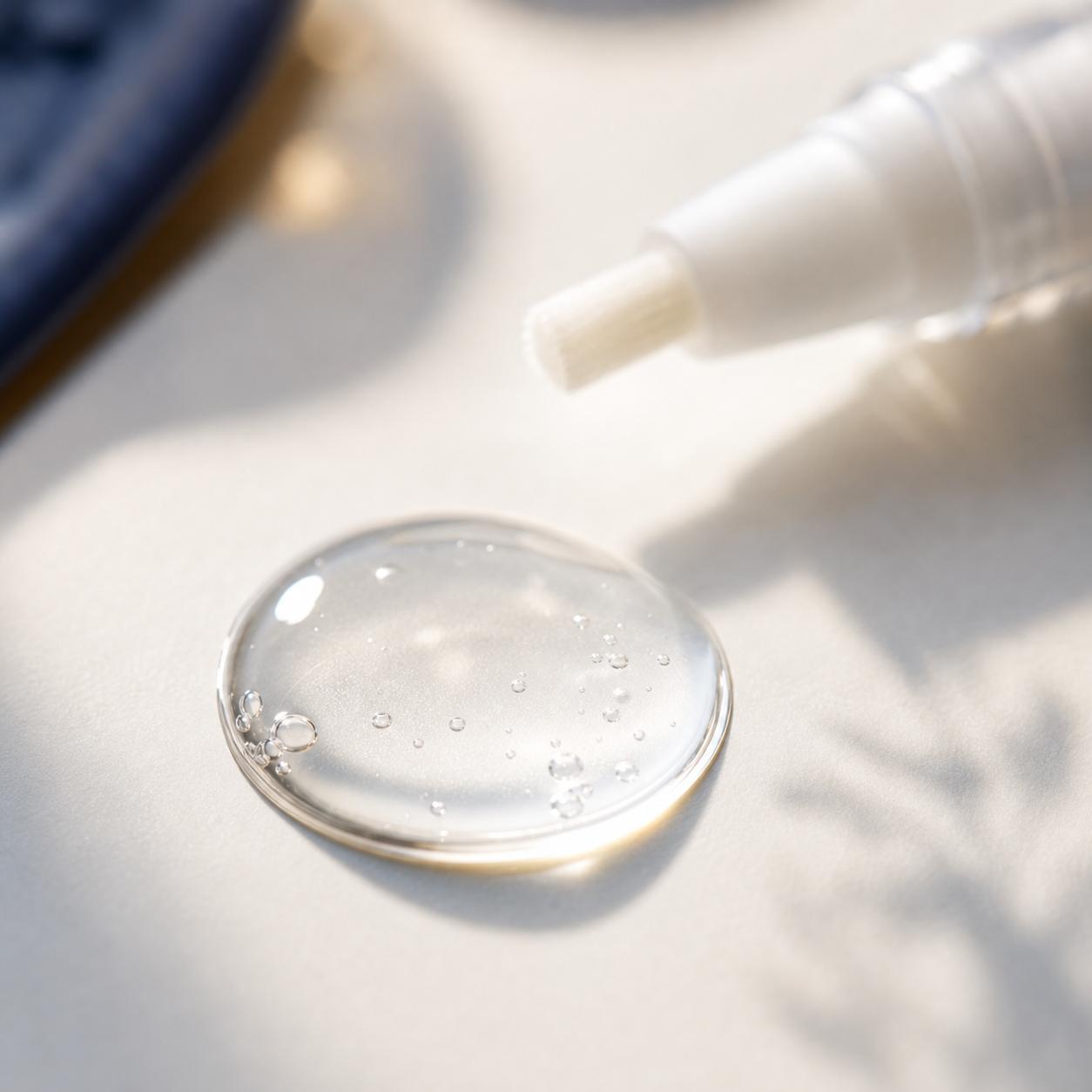 A clear droplet of antifungal serum beside the applicator