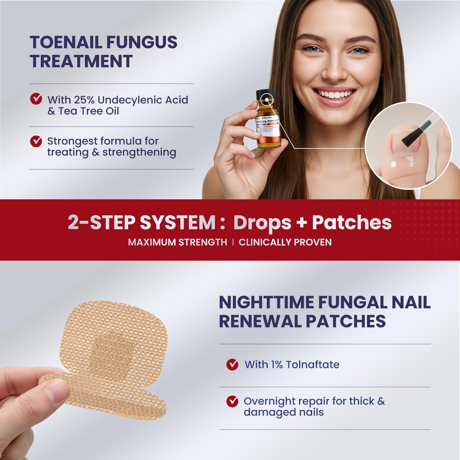 Treatonic Toenail Fungus Treatment Kit: Extra Strength Antifungal Nail Repair Solution with 25% Undecylenic Acid (30 mL) & 32 Nighttime Renewal Patches - Repairs Damaged & Restores Discolored Nails