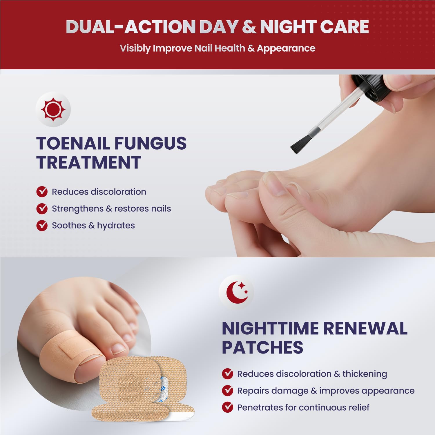 Treatonic Toenail Fungus Treatment Kit: Extra Strength Antifungal Nail Repair Solution with 25% Undecylenic Acid (30 mL) & 32 Nighttime Renewal Patches - Repairs Damaged & Restores Discolored Nails