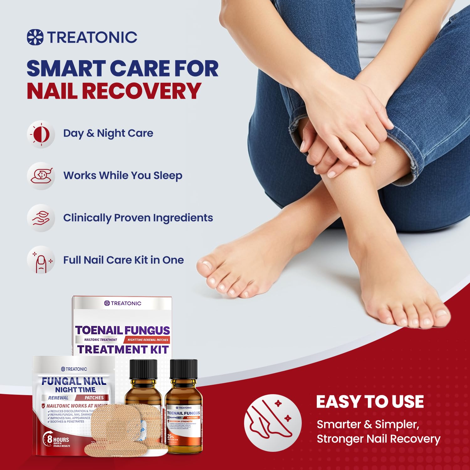 Treatonic Toenail Fungus Treatment Kit: Extra Strength Antifungal Nail Repair Solution with 25% Undecylenic Acid (30 mL) & 32 Nighttime Renewal Patches - Repairs Damaged & Restores Discolored Nails