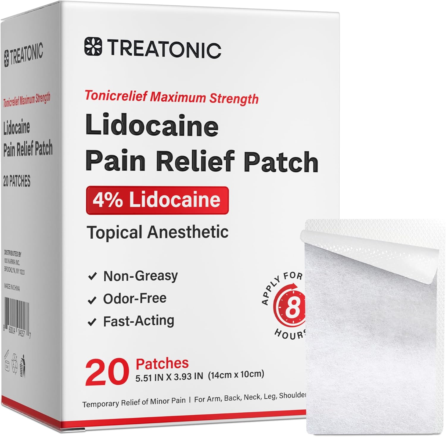 Treatonic Lidocaine Pain Relief Patch: Maximum Strength 4% Lidocaine