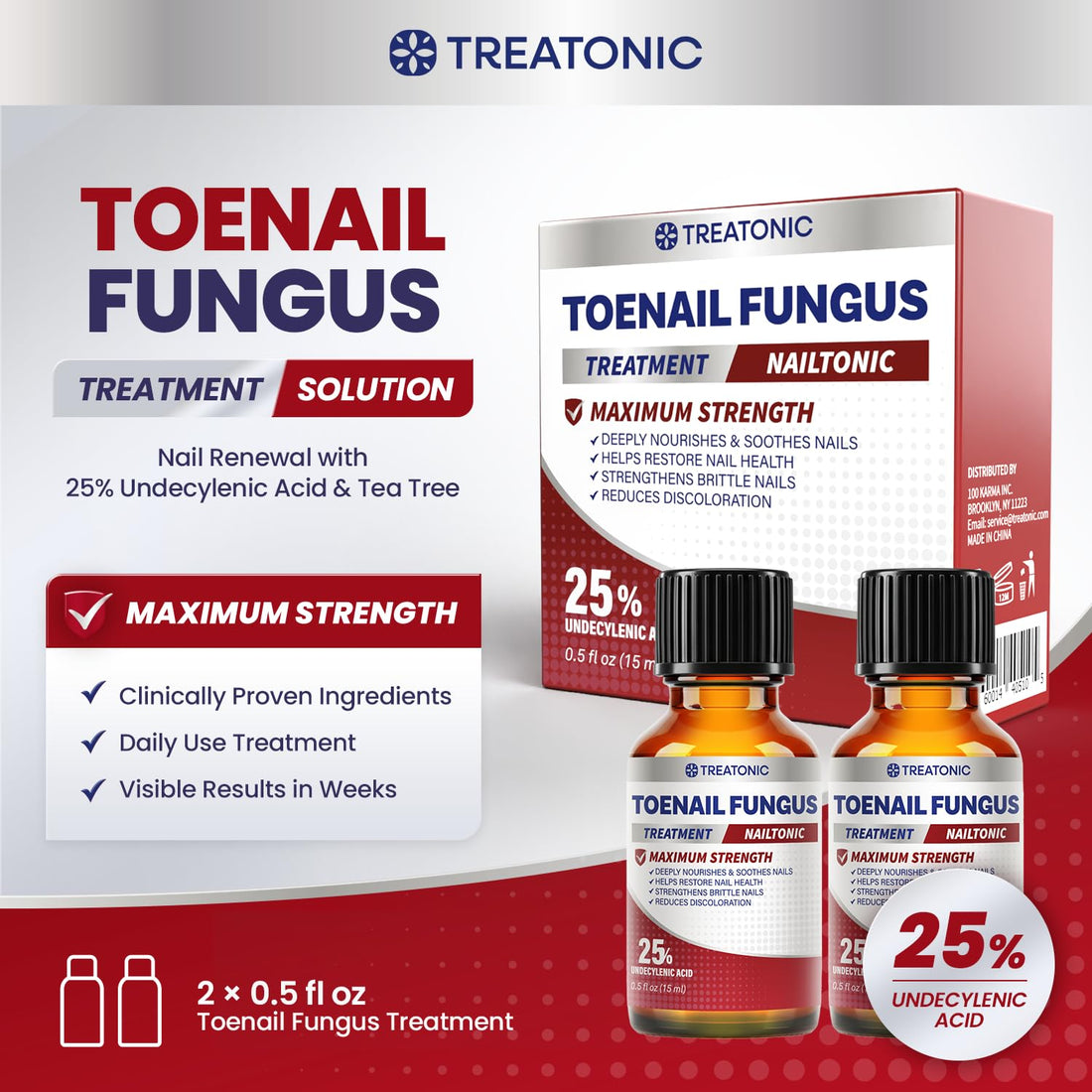 Treatonic Toenail Fungus Treatment Extra Strength: Antifungal Repair Solution with 25% Undecylenic Acid
