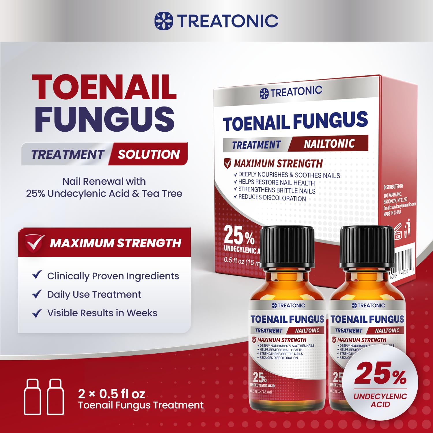 Treatonic Toenail Fungus Treatment Extra Strength: Antifungal Repair Solution with 25% Undecylenic Acid