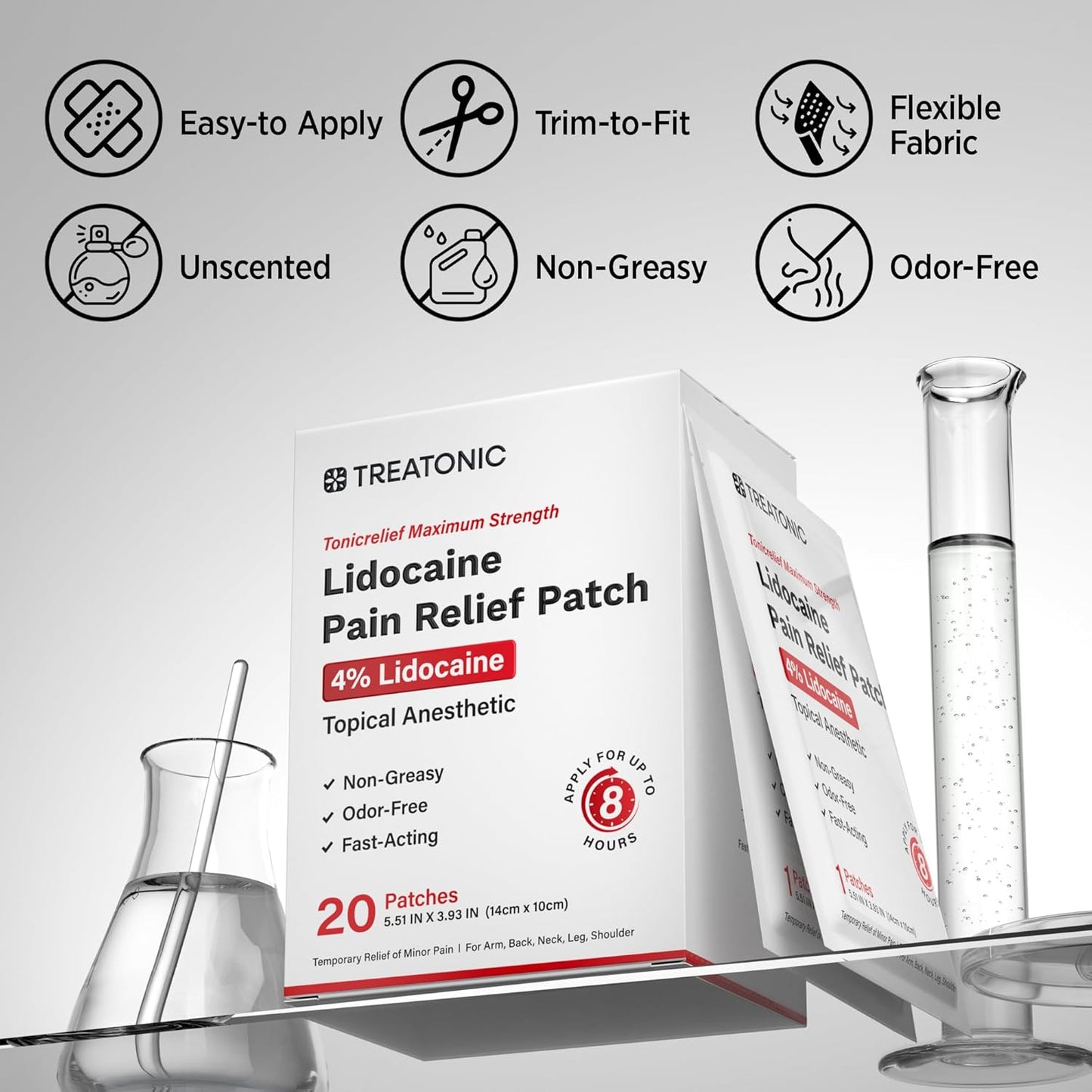 Treatonic Lidocaine Pain Relief Patch: Maximum Strength 4% Lidocaine
