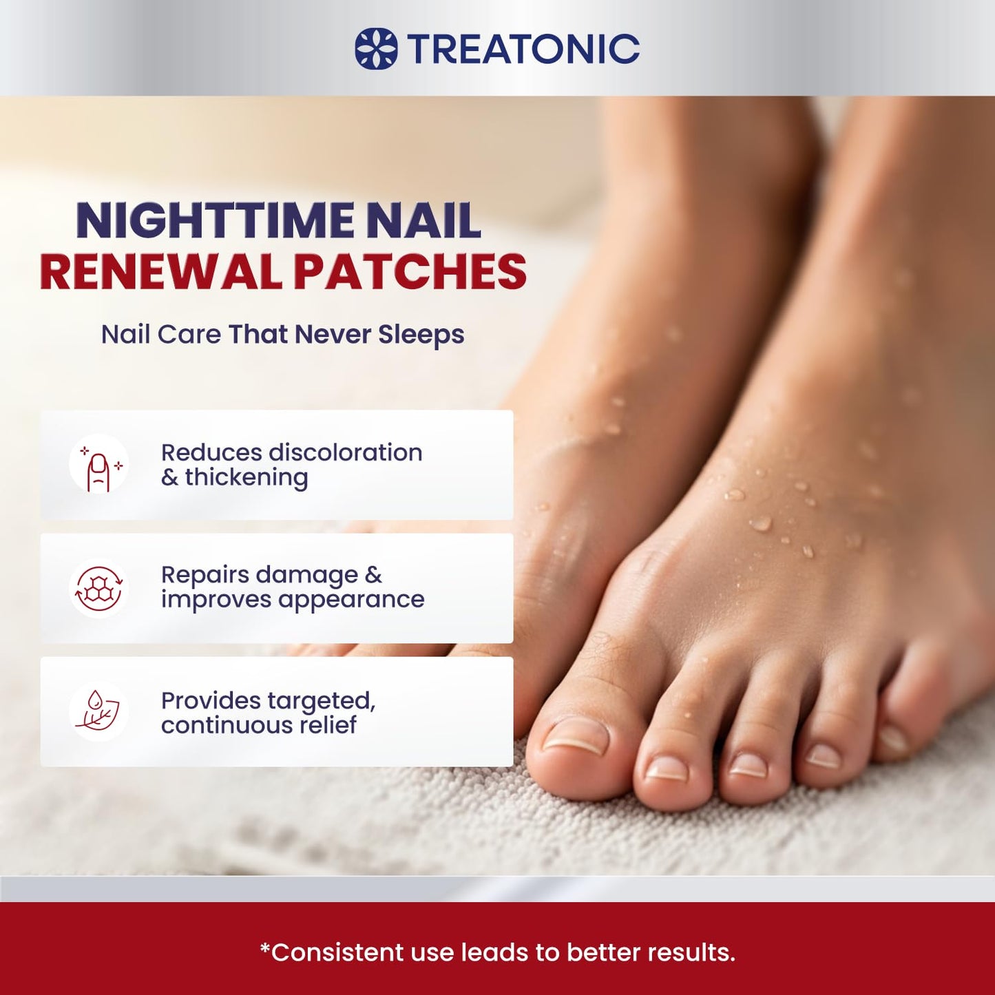 Treatonic Toenail Fungal Nail Patches: Nighttime Renewal Nail Repair Patch (32Pcs)