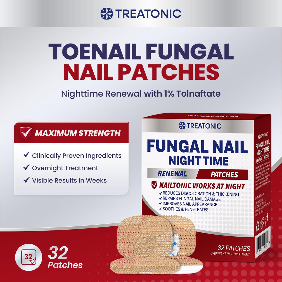 Treatonic Toenail Fungal Nail Patches: Nighttime Renewal Nail Repair Patch (32Pcs)