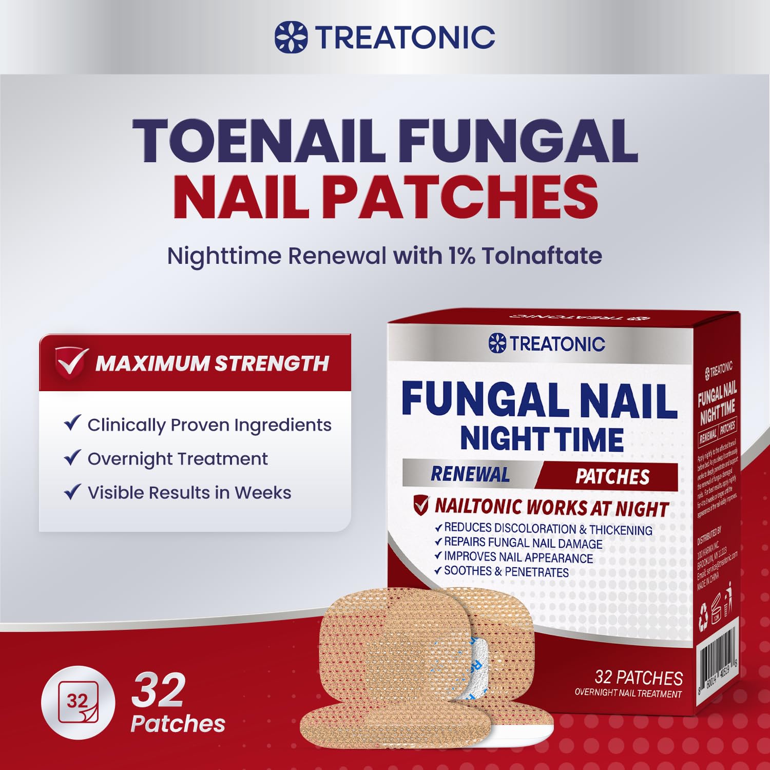 Treatonic Toenail Fungal Nail Patches: Nighttime Renewal Nail Repair Patch (32Pcs)