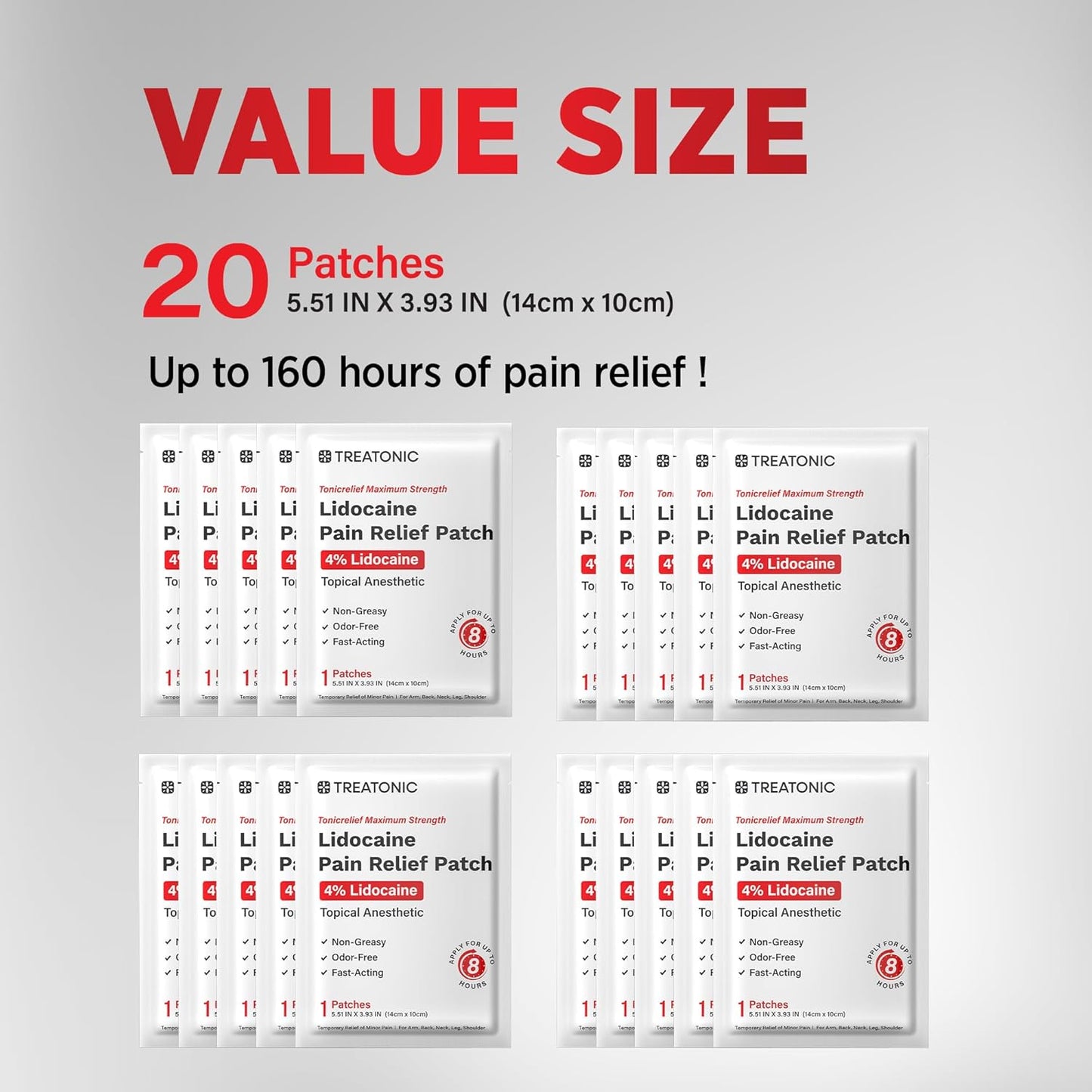 Treatonic Lidocaine Pain Relief Patch: Maximum Strength 4% Lidocaine