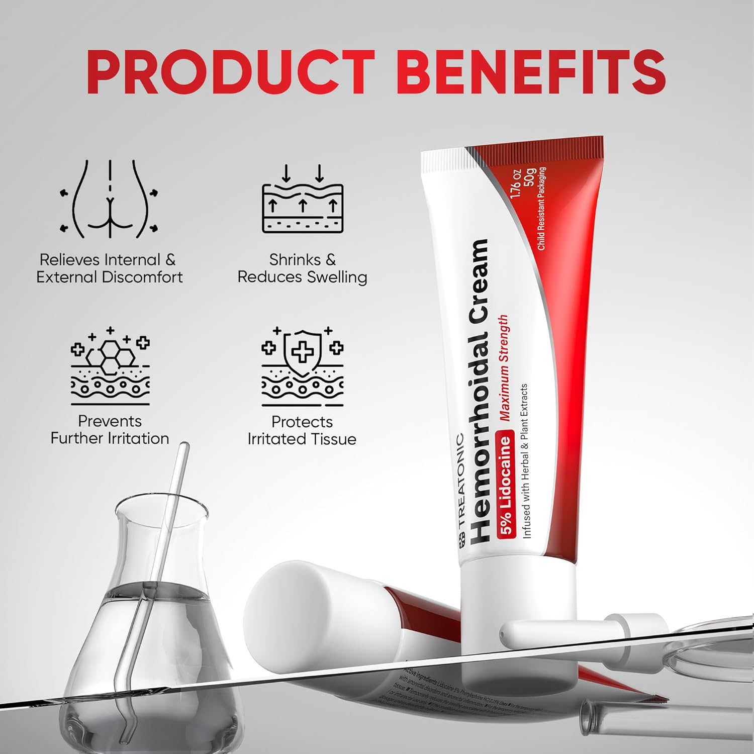 Treatonic Hemorrhoid Treatment Cream: 5% Lidocaine Hemorrhoid Cream