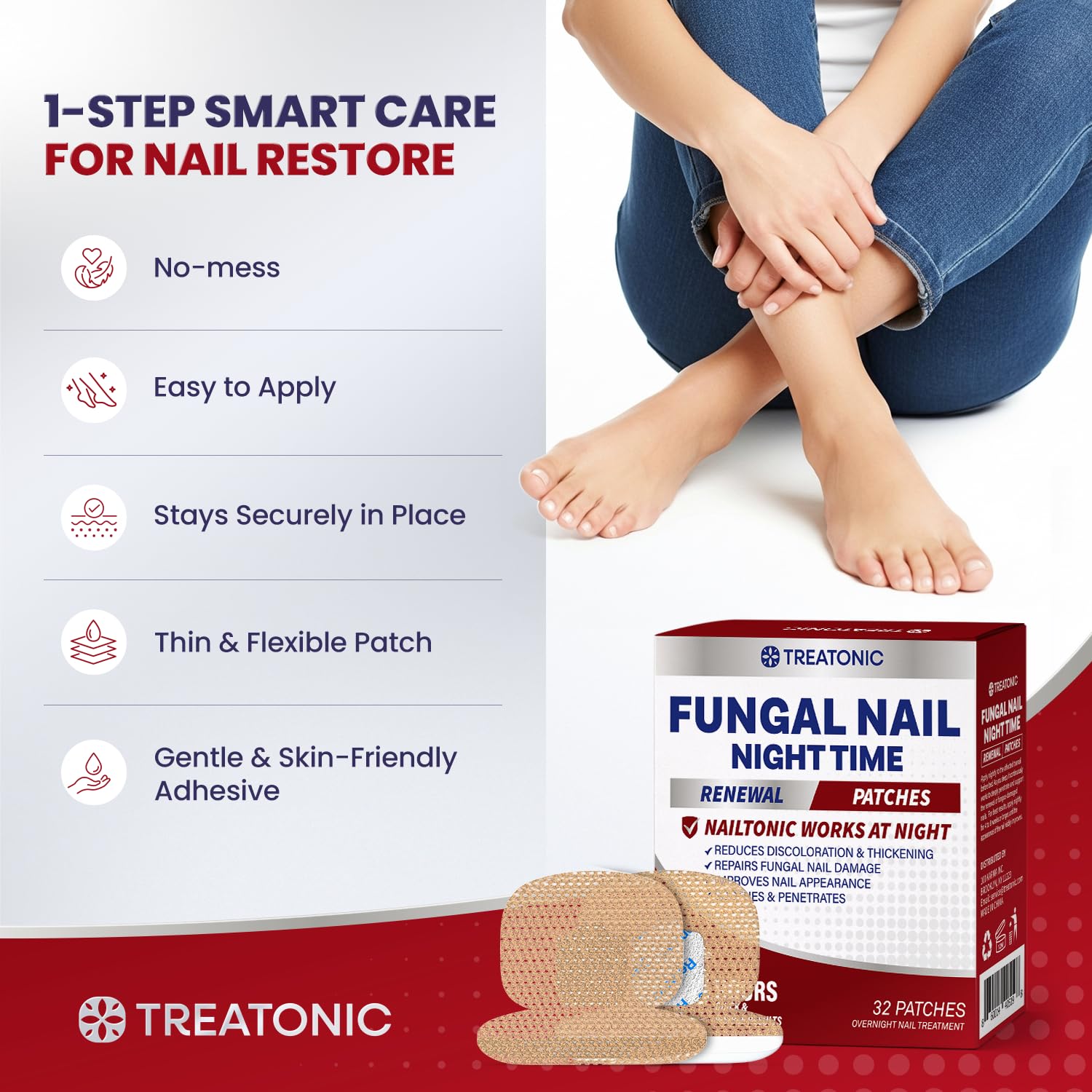 Treatonic Toenail Fungal Nail Patches: Nighttime Renewal Nail Repair Patch (32Pcs)