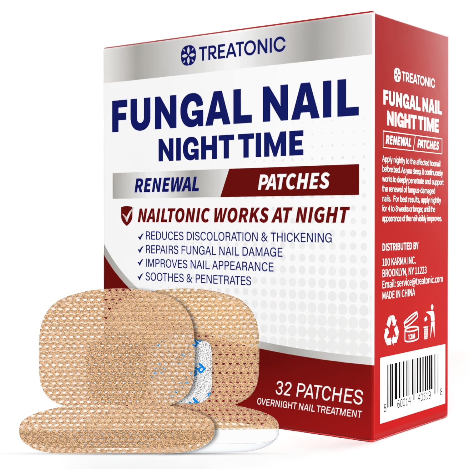 Treatonic Toenail Fungal Nail Patches: Nighttime Renewal Nail Repair Patch (32Pcs)
