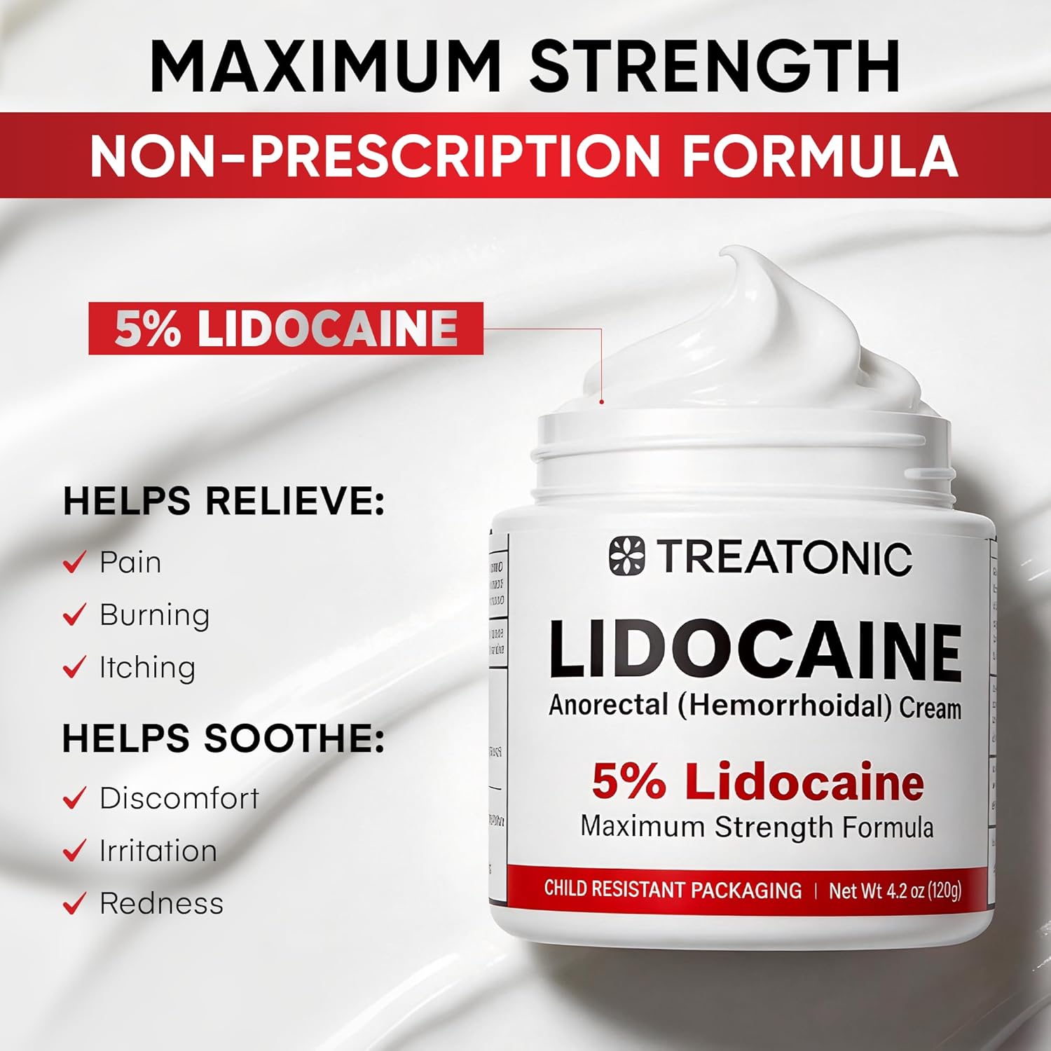 Treatonic 5% Lidocaine Numbing Cream 4oz