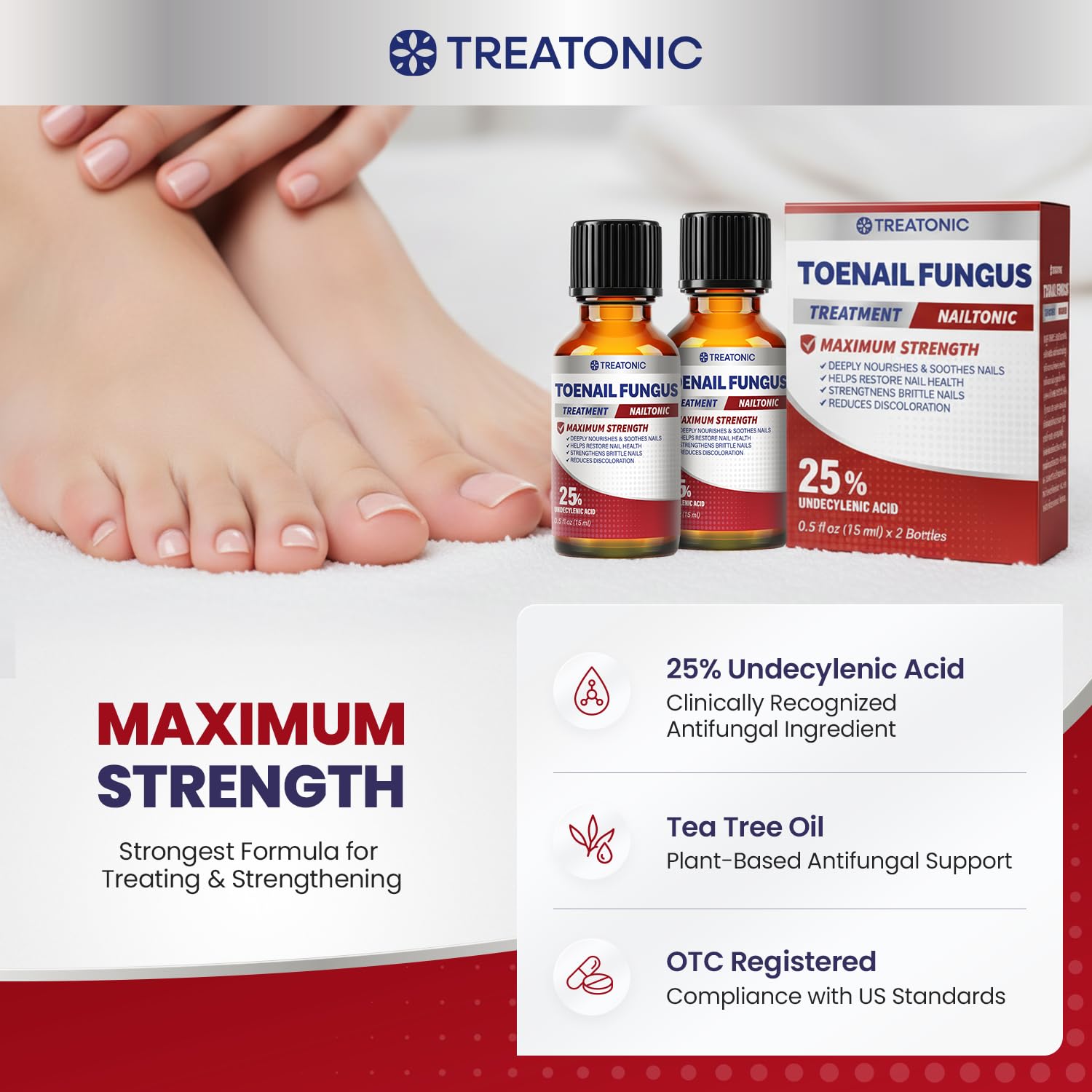 Treatonic Toenail Fungus Treatment Extra Strength: Antifungal Repair Solution with 25% Undecylenic Acid