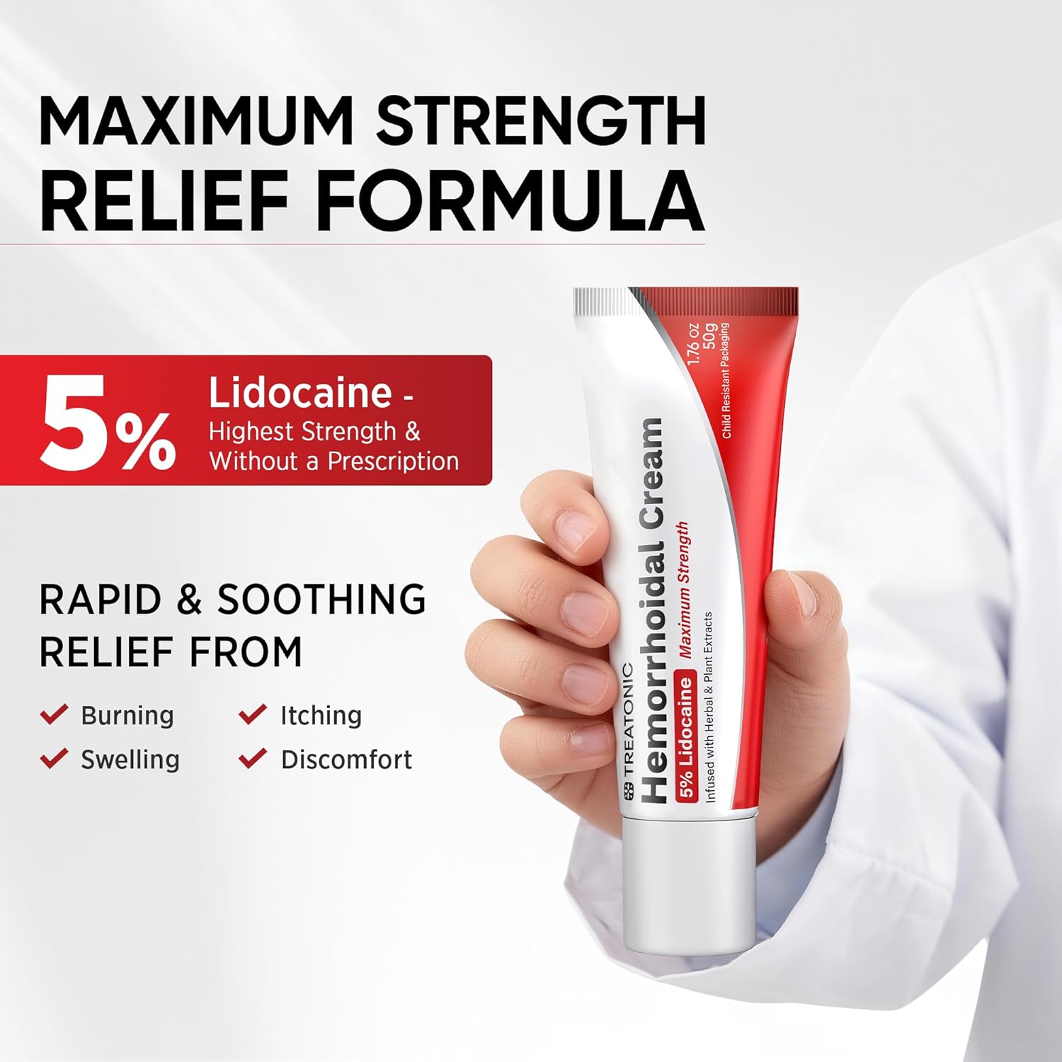 Treatonic Hemorrhoid Treatment Cream: 5% Lidocaine Hemorrhoid Cream