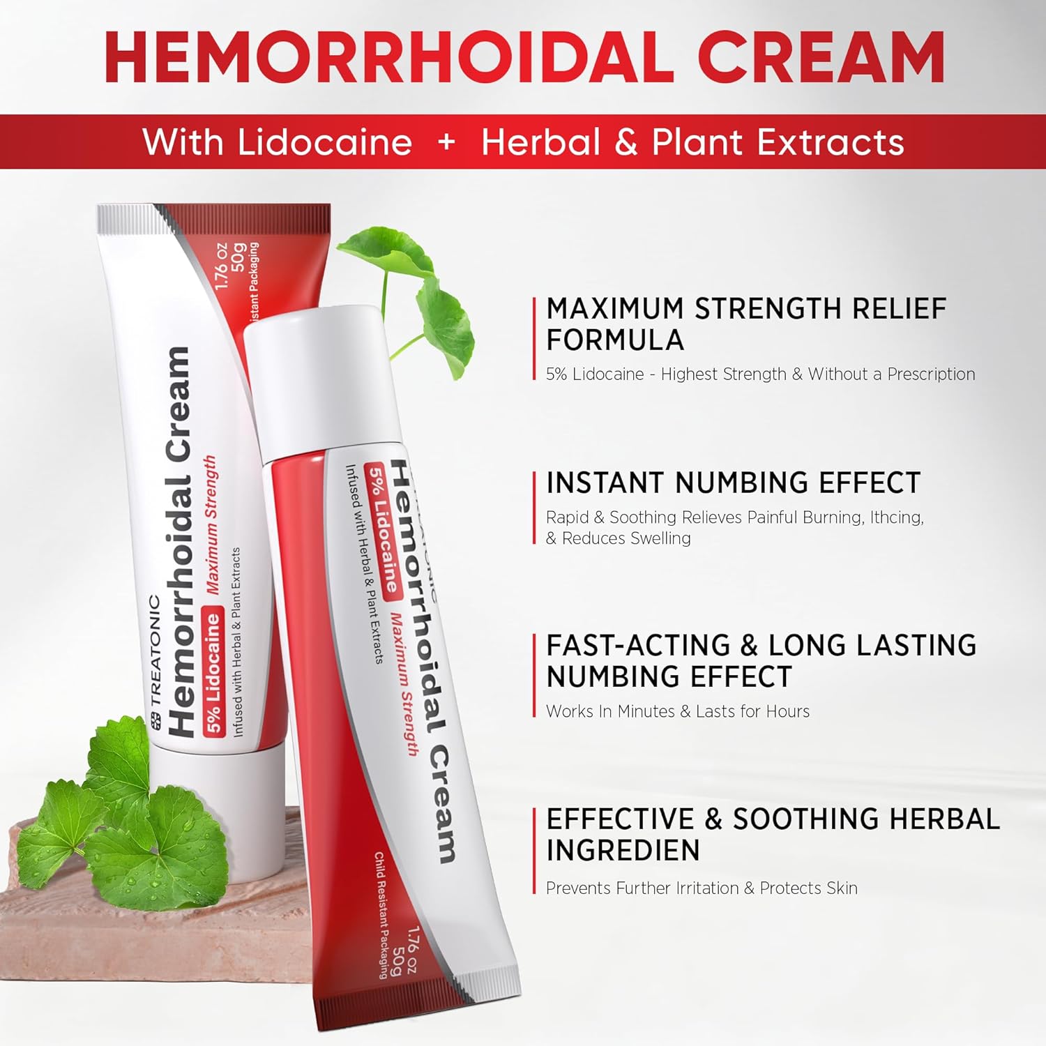 Treatonic Hemorrhoid Treatment Cream: 5% Lidocaine Hemorrhoid Cream