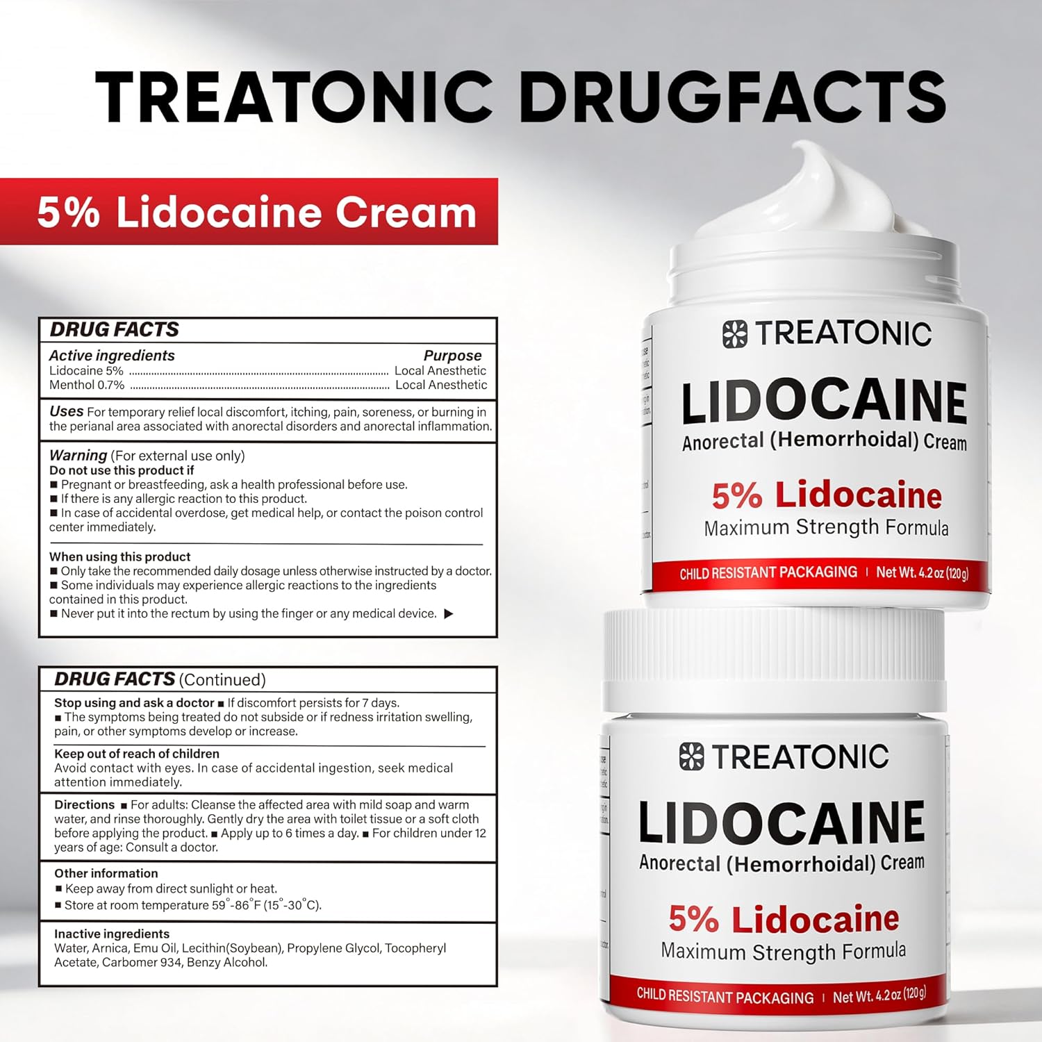 Treatonic 5% Lidocaine Numbing Cream 4oz