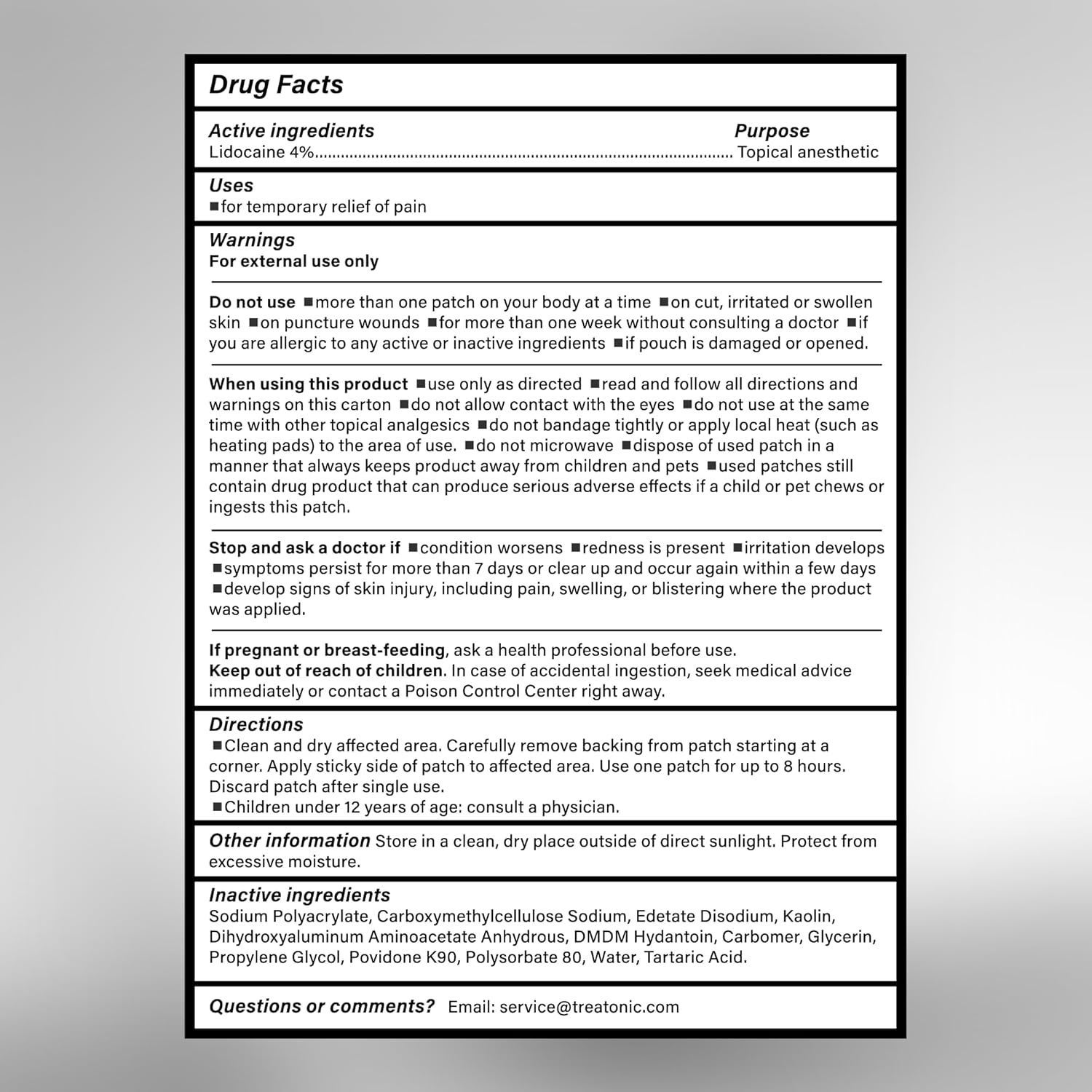 Treatonic Lidocaine Pain Relief Patch: Maximum Strength 4% Lidocaine