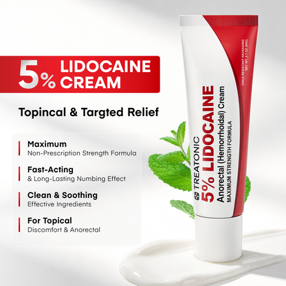 Treatonic 5% Lidocaine Numbing Cream: Lidocaine Cream for Pain Relief, Itching, Burning, Soreness, Hemorrhoid - Maximum Strength Topical Numb - Fast Acting & Long Lasting Numbing - 2.1 oz