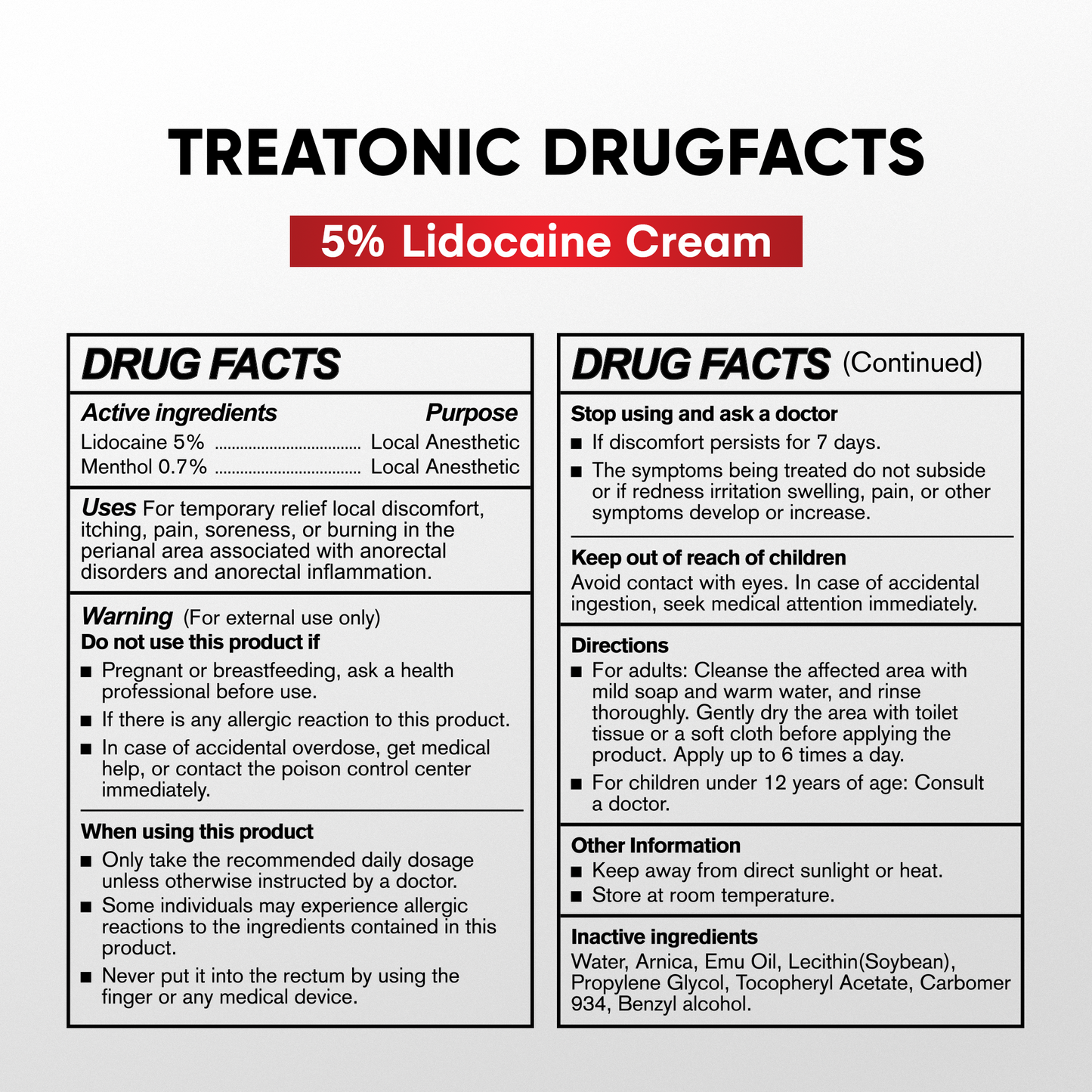 Treatonic 5% Lidocaine Numbing Cream: Lidocaine Cream for Pain Relief, Itching, Burning, Soreness, Hemorrhoid - Maximum Strength Topical Numb - Fast Acting & Long Lasting Numbing - 2.1 oz