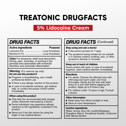 Treatonic 5% Lidocaine Numbing Cream: Lidocaine Cream for Pain Relief, Itching, Burning, Soreness, Hemorrhoid - Maximum Strength Topical Numb - Fast Acting & Long Lasting Numbing - 2.1 oz