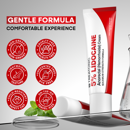 Treatonic 5% Lidocaine Numbing Cream: Lidocaine Cream for Pain Relief, Itching, Burning, Soreness, Hemorrhoid - Maximum Strength Topical Numb - Fast Acting & Long Lasting Numbing - 2.1 oz