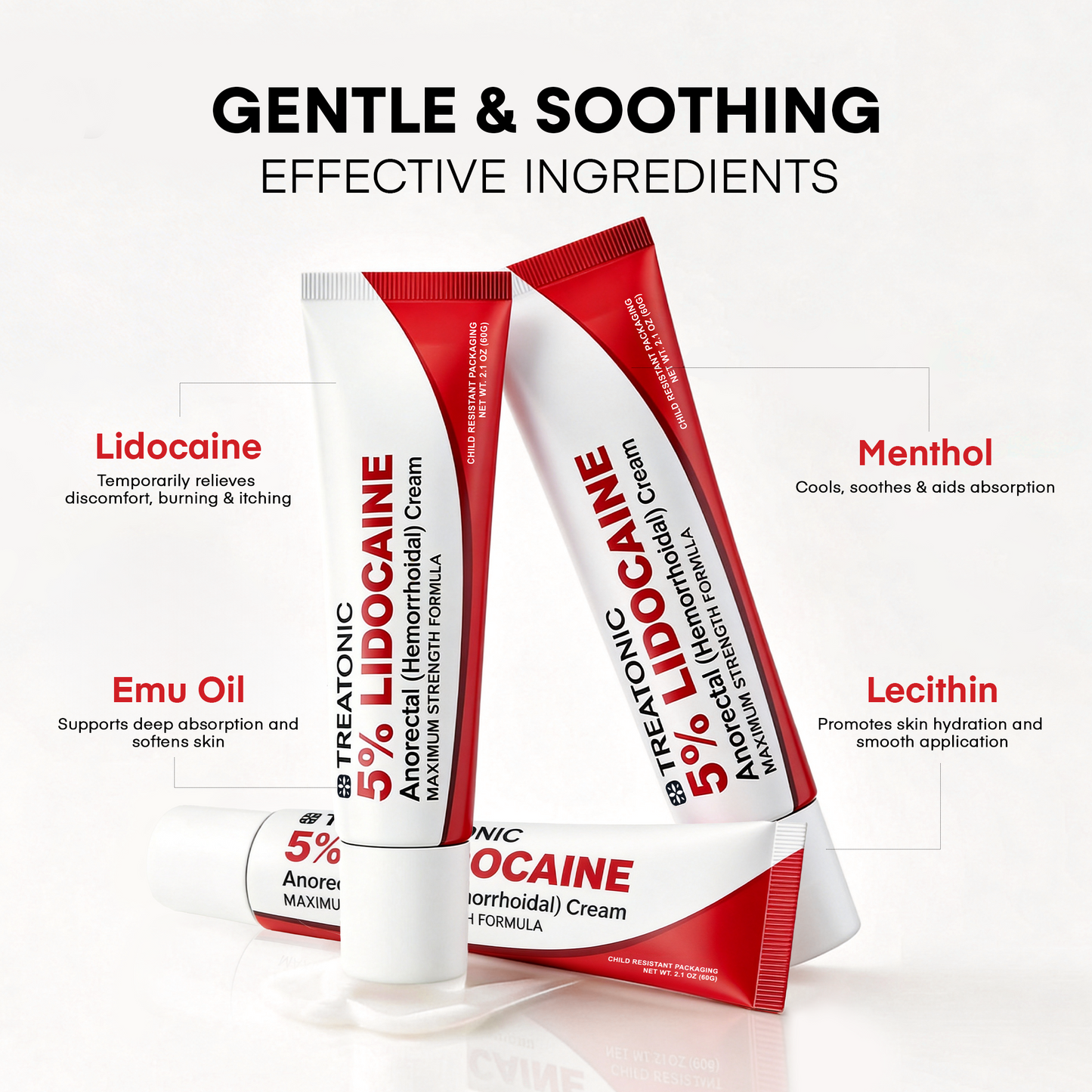 Treatonic 5% Lidocaine Numbing Cream: Lidocaine Cream for Pain Relief, Itching, Burning, Soreness, Hemorrhoid - Maximum Strength Topical Numb - Fast Acting & Long Lasting Numbing - 2.1 oz